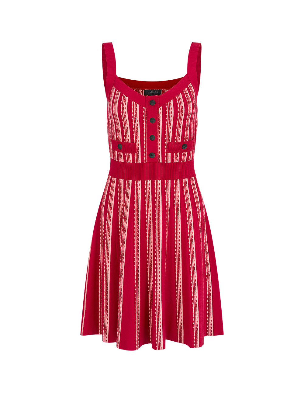 MARYLING Colour Block Strappy Knitted Red Slip Dress