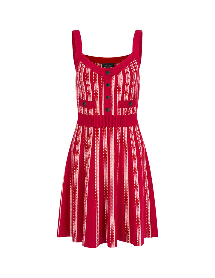 MARYLING Colour Block Strappy Knitted Red Slip Dress