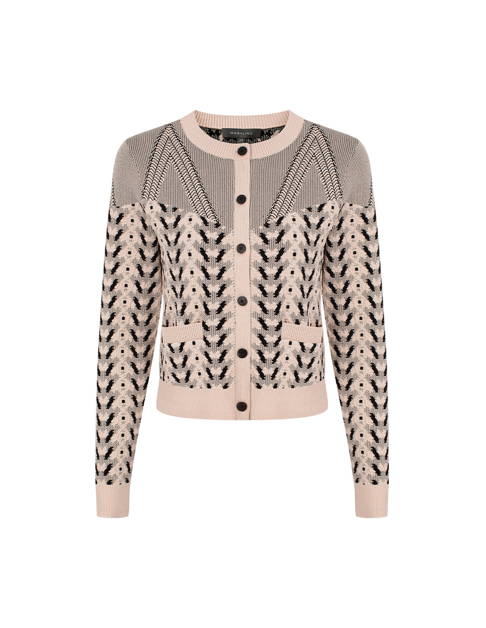 MARYLING Round Neck Geometric Print Long Sleeve Knit Cardigan