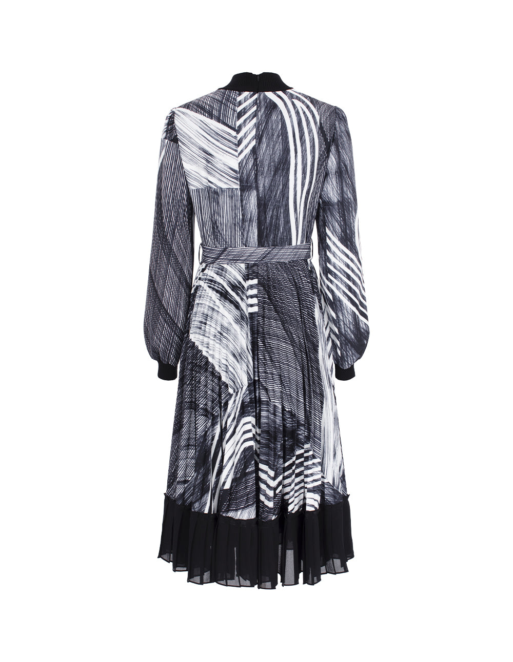 MARYLING Knitted Turtleneck Printed A-Line Pleated Midi Dress