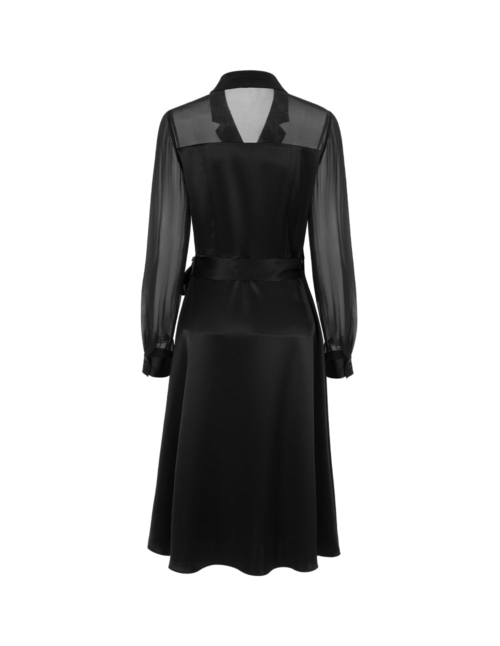 MARYLING Peaked Lapel Long Sleeve Wrap Midi Dress
