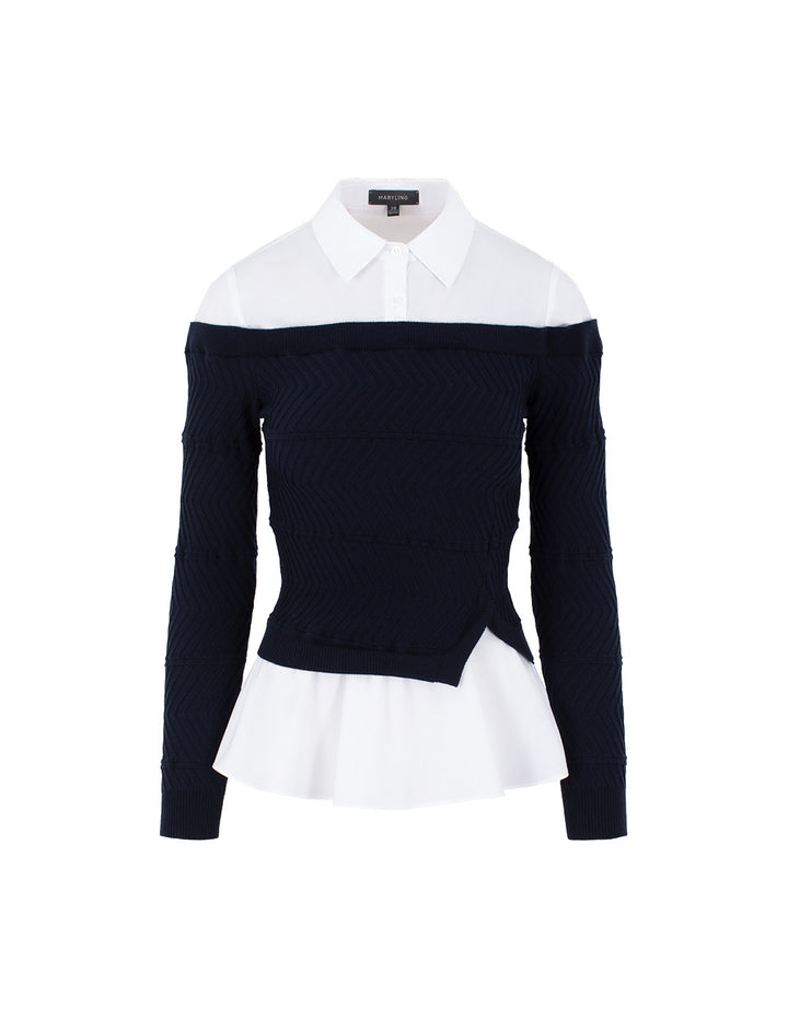 MARYLING Knitted Patchwork Long-Sleeve Knit Blouse
