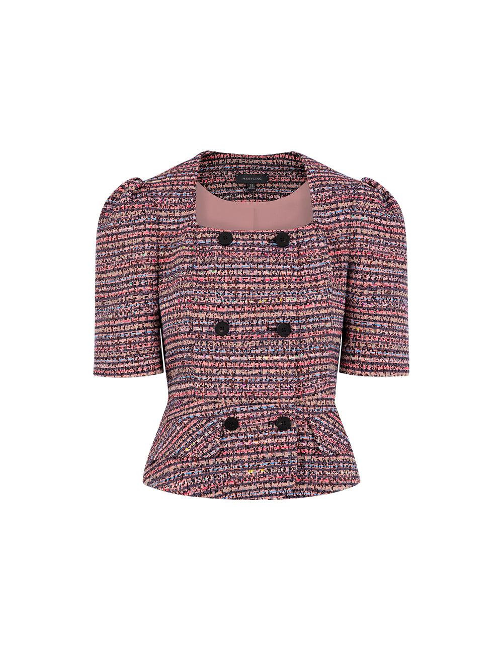 MARYLING Pink Striped Square Collar Tweed Jacket