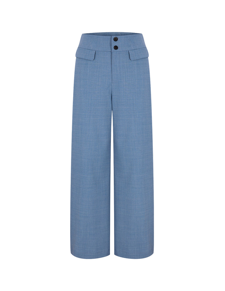 MARYLING Mist Blue Wide-Waisted Embellished Wide-Leg Pants