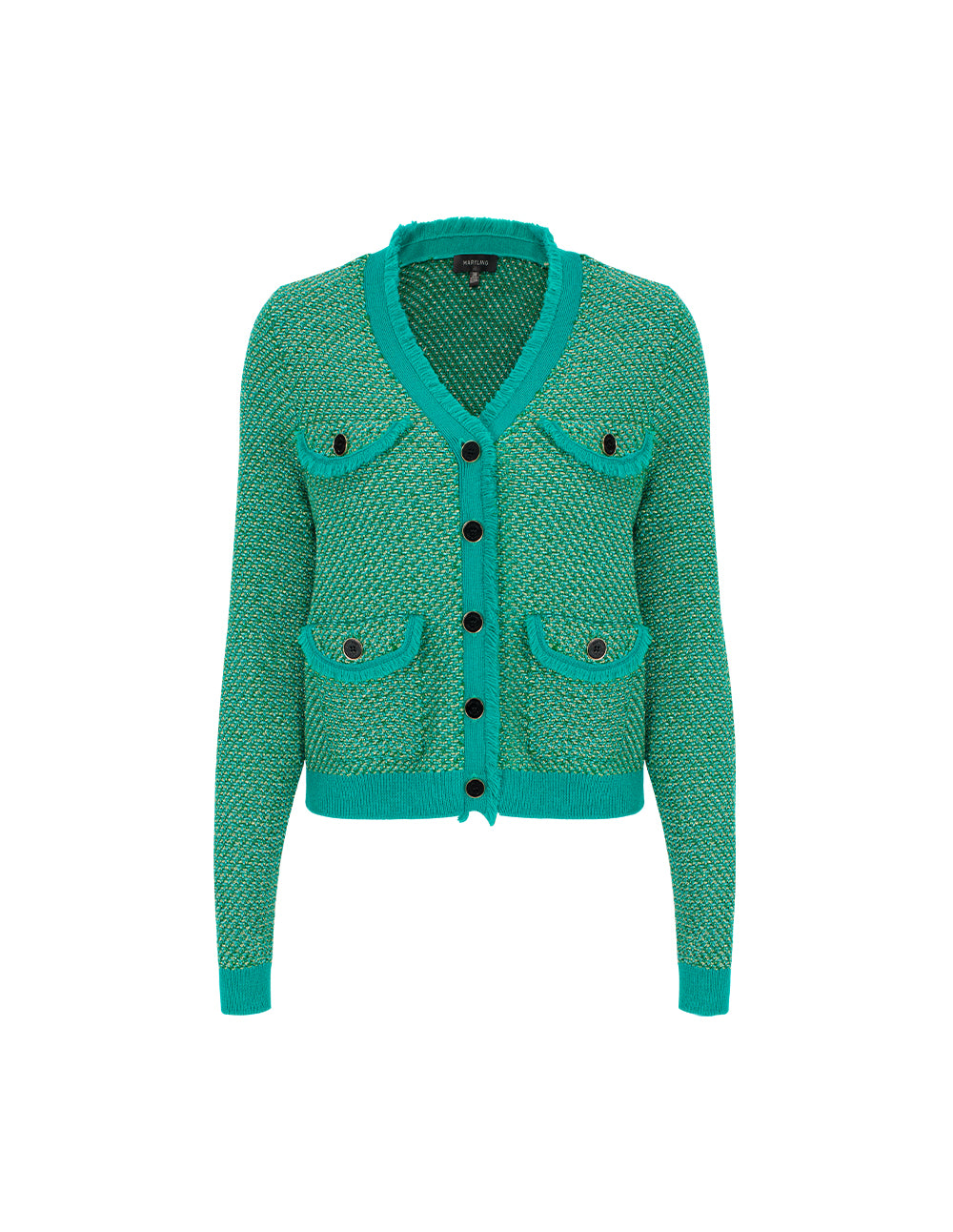 MARYLING V-Neck Long-Sleeve Fringed Multi-Pocket Knit Cardigan