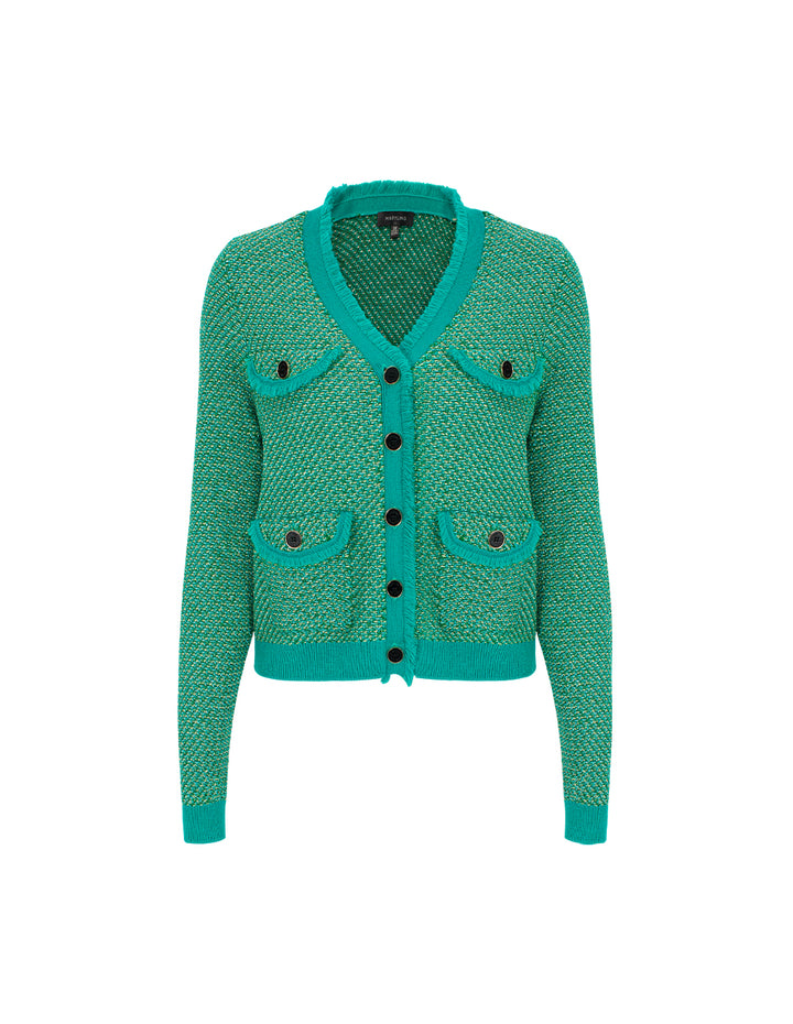 MARYLING V-Neck Long-Sleeve Fringed Multi-Pocket Knit Cardigan