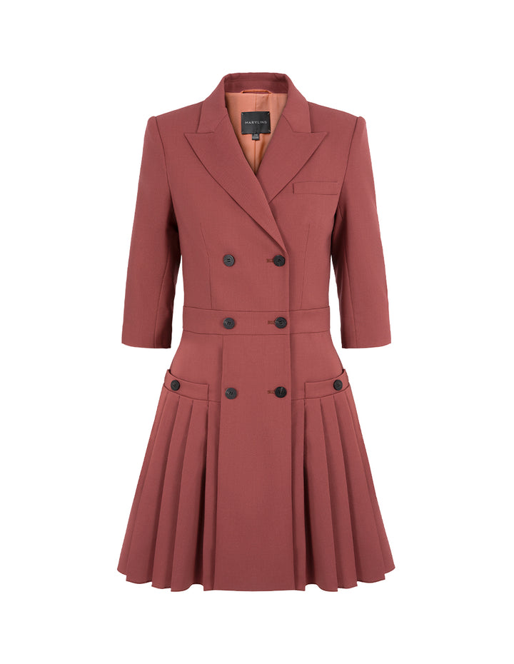 MARYLING Brick Red Double-Breasted Lapel Suit Dress