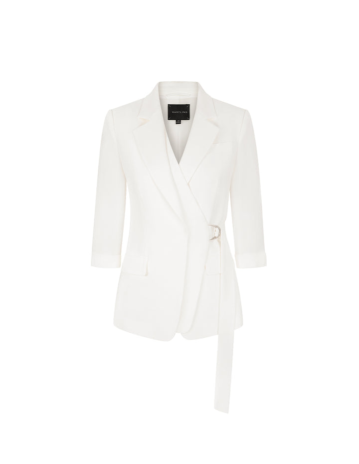 MARYLING Peaked Lapel 3/4 Sleeve Wrap Waist-Tie Blazer