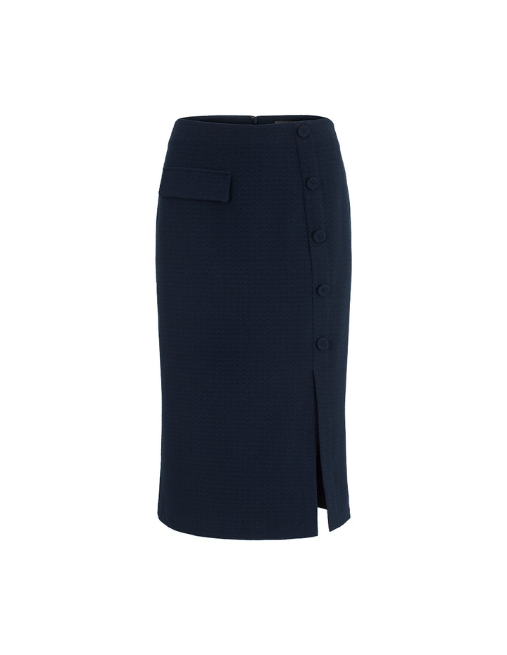 MARYLING Dark Blue Slit Knee-Length Skirt