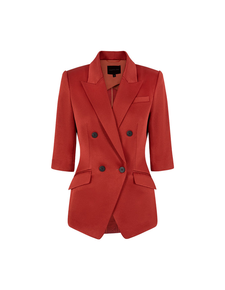 MARYLING Brick Red Three-Quarter Sleeve Blazer