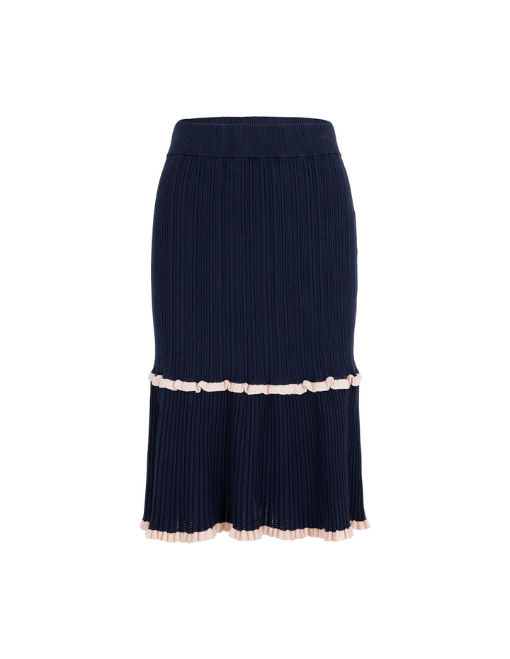 MARYLING Blue And White Contrasting Knitted Skirt
