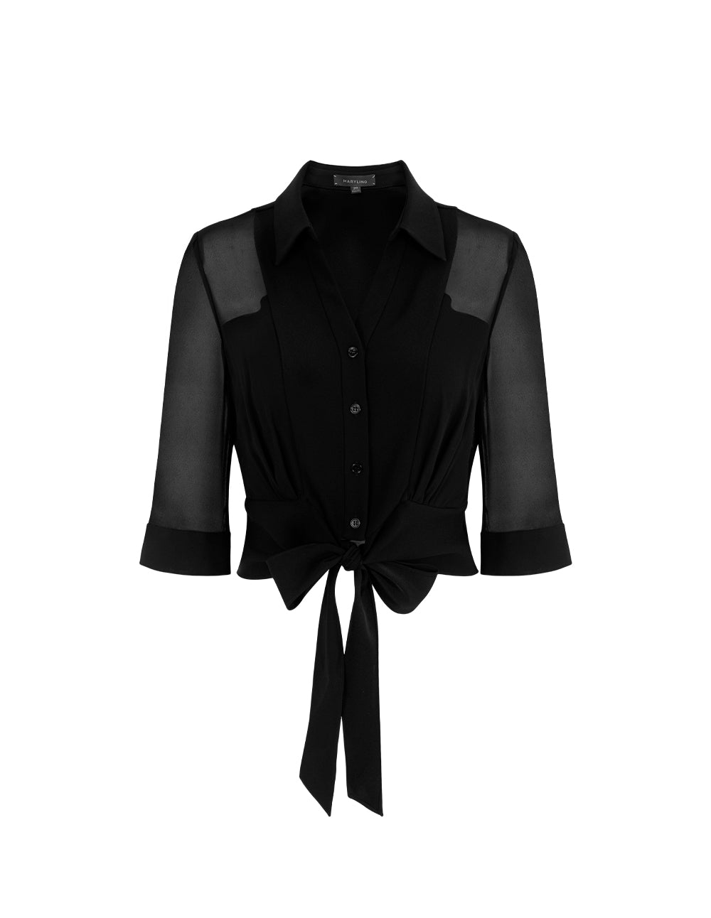 MARYLING Lapel Mid-Sleeve Belted Cropped Top