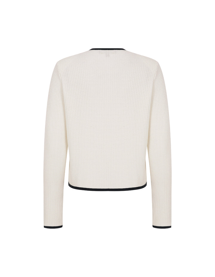 MARYLING White Contrast Pocket Knitted Cardigan