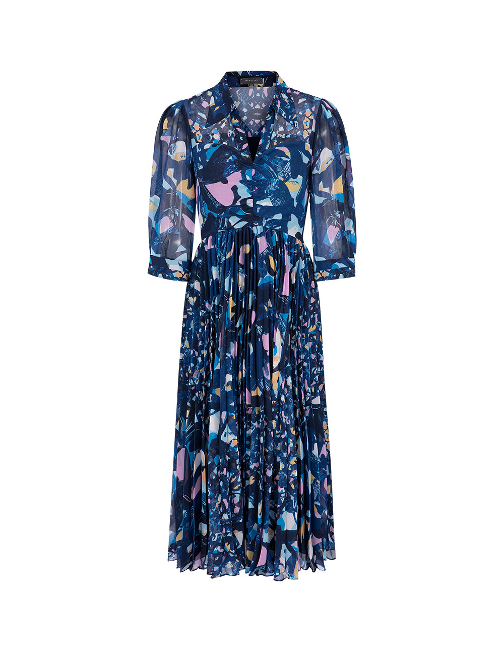 MARYLING V-Neck Shirt Style Printed Half-Sleeves Midi Dress