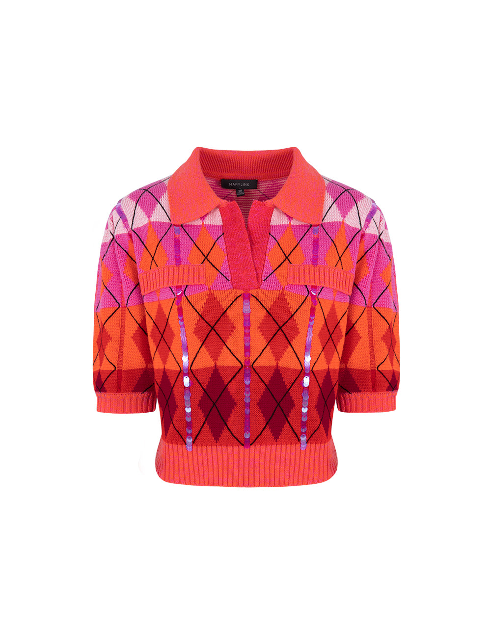 MARYLING Red Berry Plaid Knitted Pullover