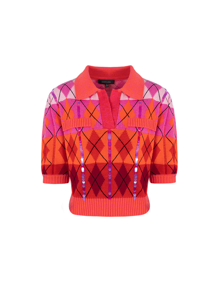 MARYLING Red Berry Plaid Knitted Pullover