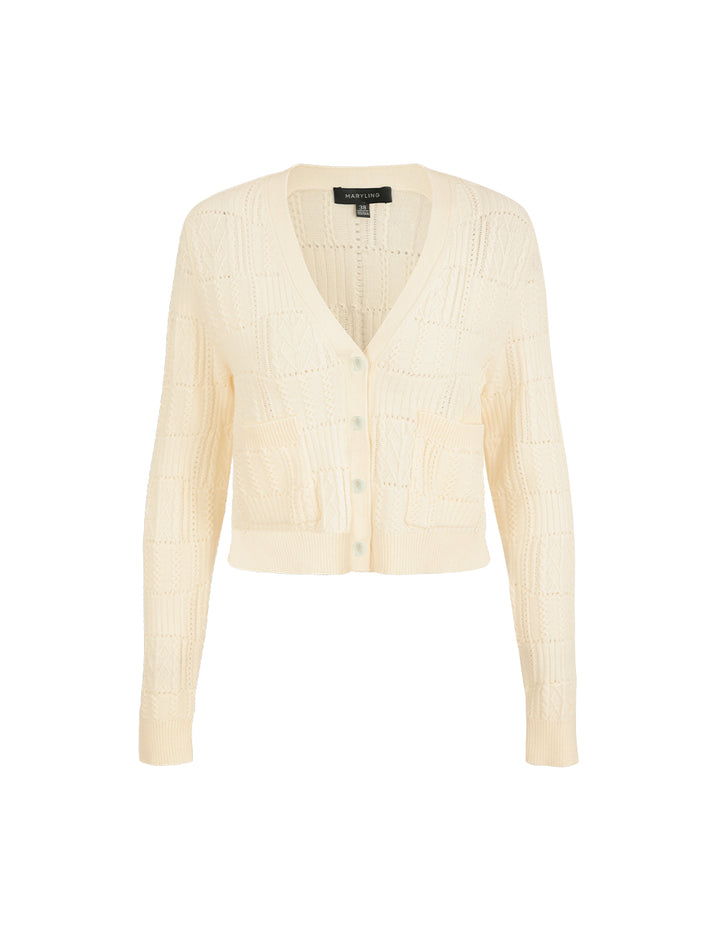 MARYLING Cream V-Neck French Knitted Cardigan