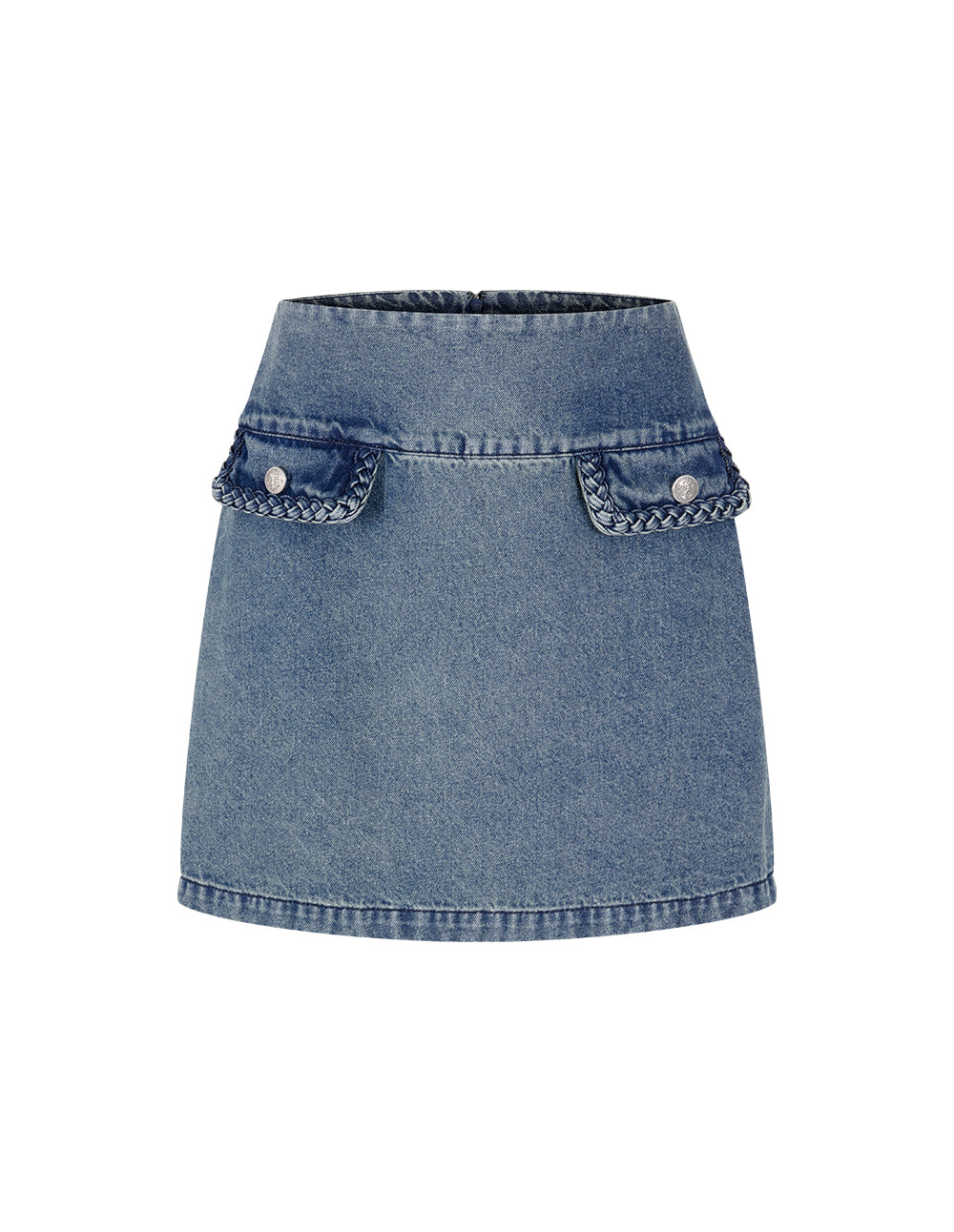 MARYLING High-Waist Front-Pockets Wash Denim Blue Skirt