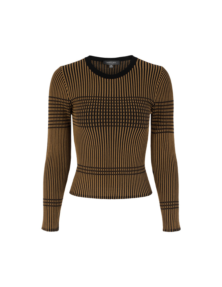 MARYLING Slim Fit Round Neck Black Stripe Long Sleeve Knit Pullover