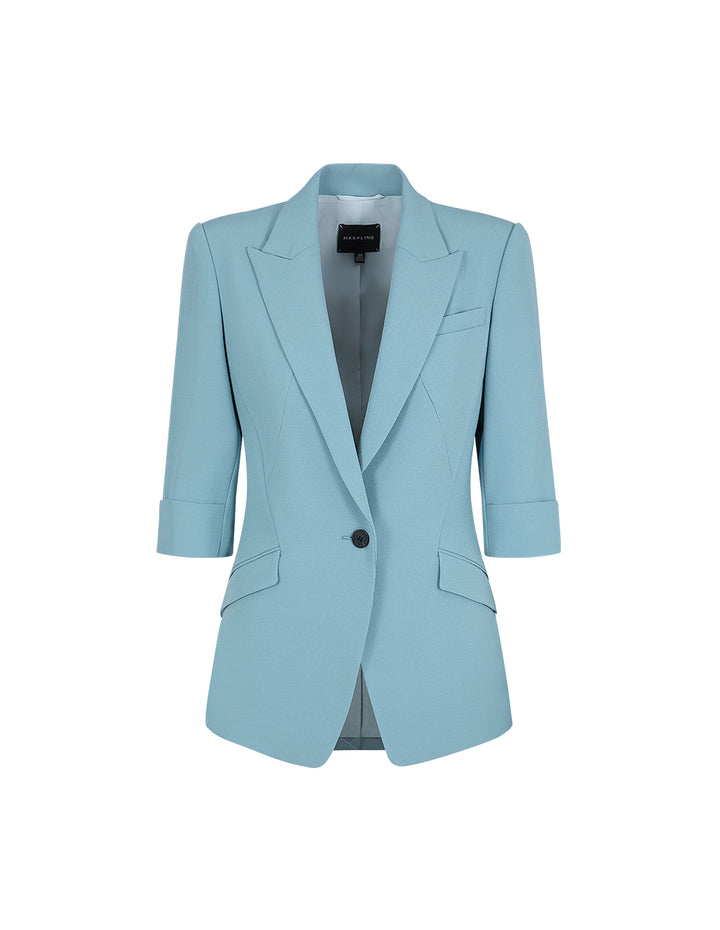 MARYLING Ice Blue Single-Button Three-Quarter Sleeve Blazer
