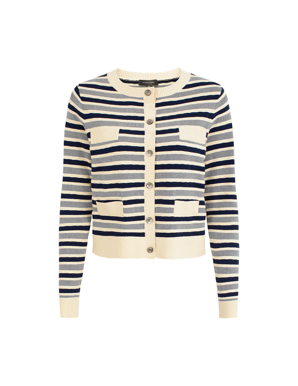 MARYLING Round Neck Long Sleeve Striped Mutil-Pockets Cardigan