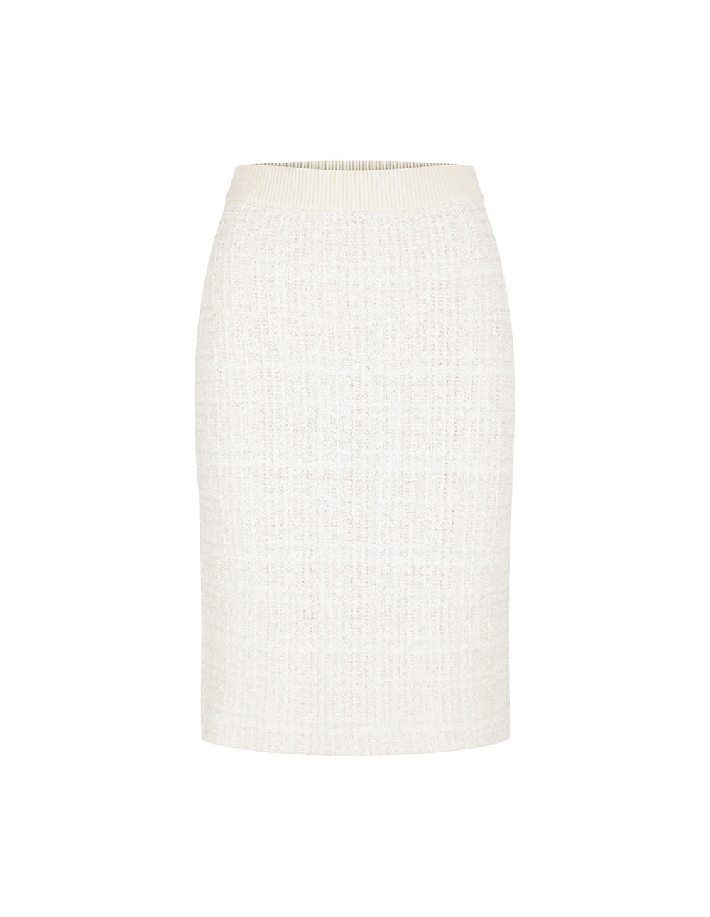 MARYLING Straight Knee-Length White Textured Knit Skirt