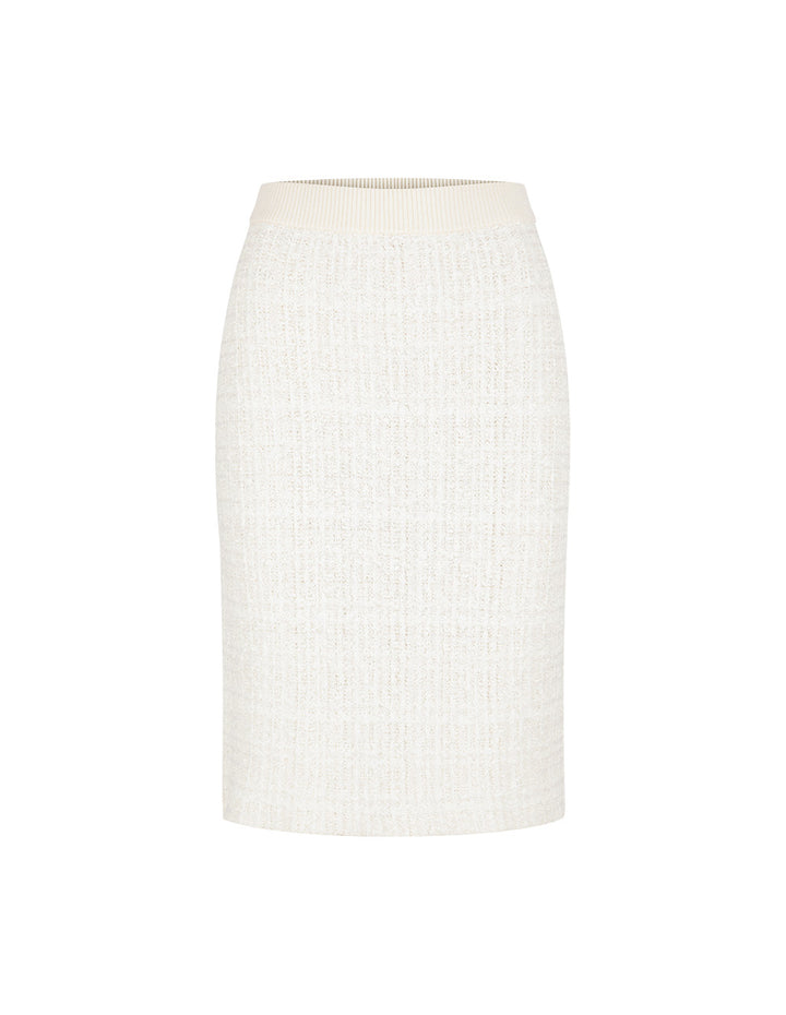 MARYLING Straight Knee-Length White Textured Knit Skirt