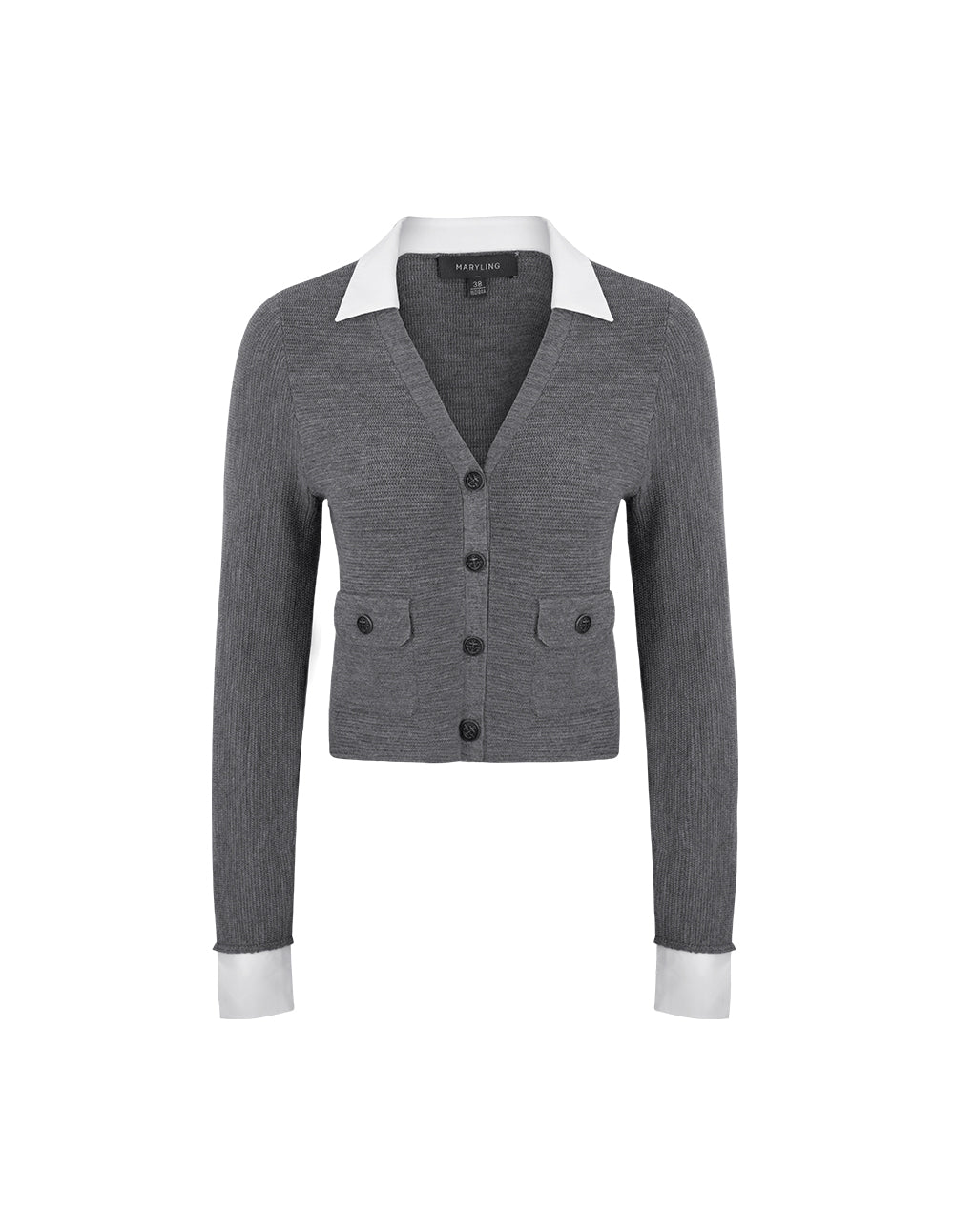 MARYLING Gray And White Contrast Needle Shuttle With Short Cardigan
