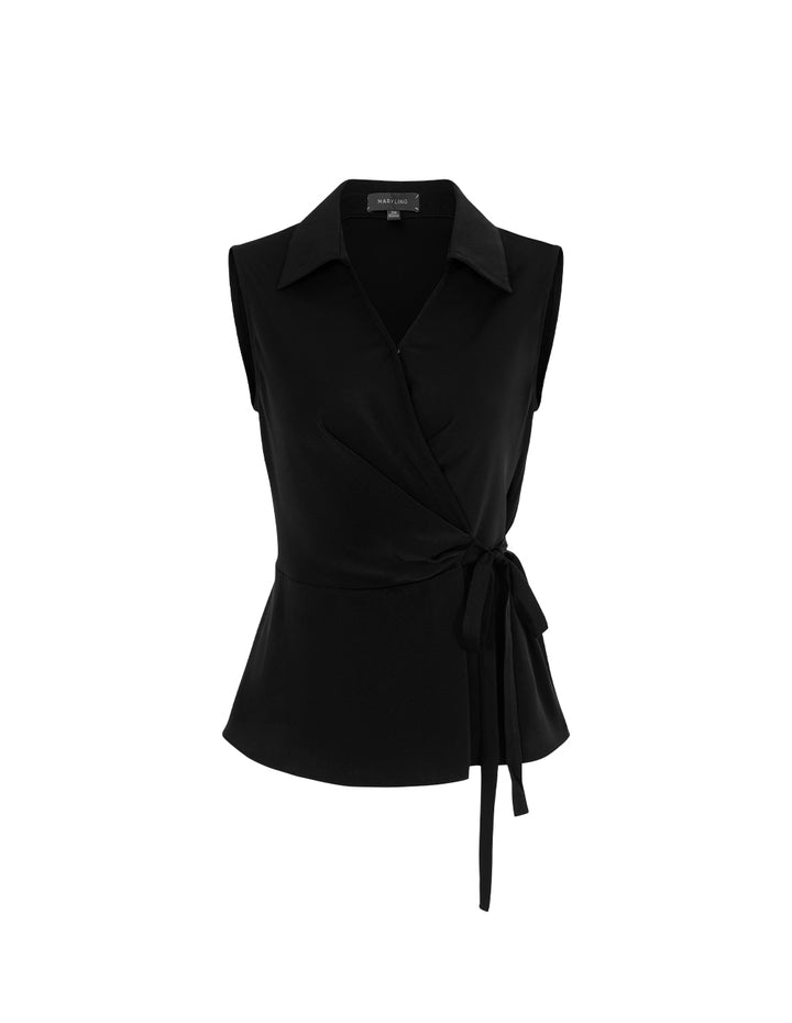 MARYLING V-Neck Sleeveless Pleated Tie Front Top