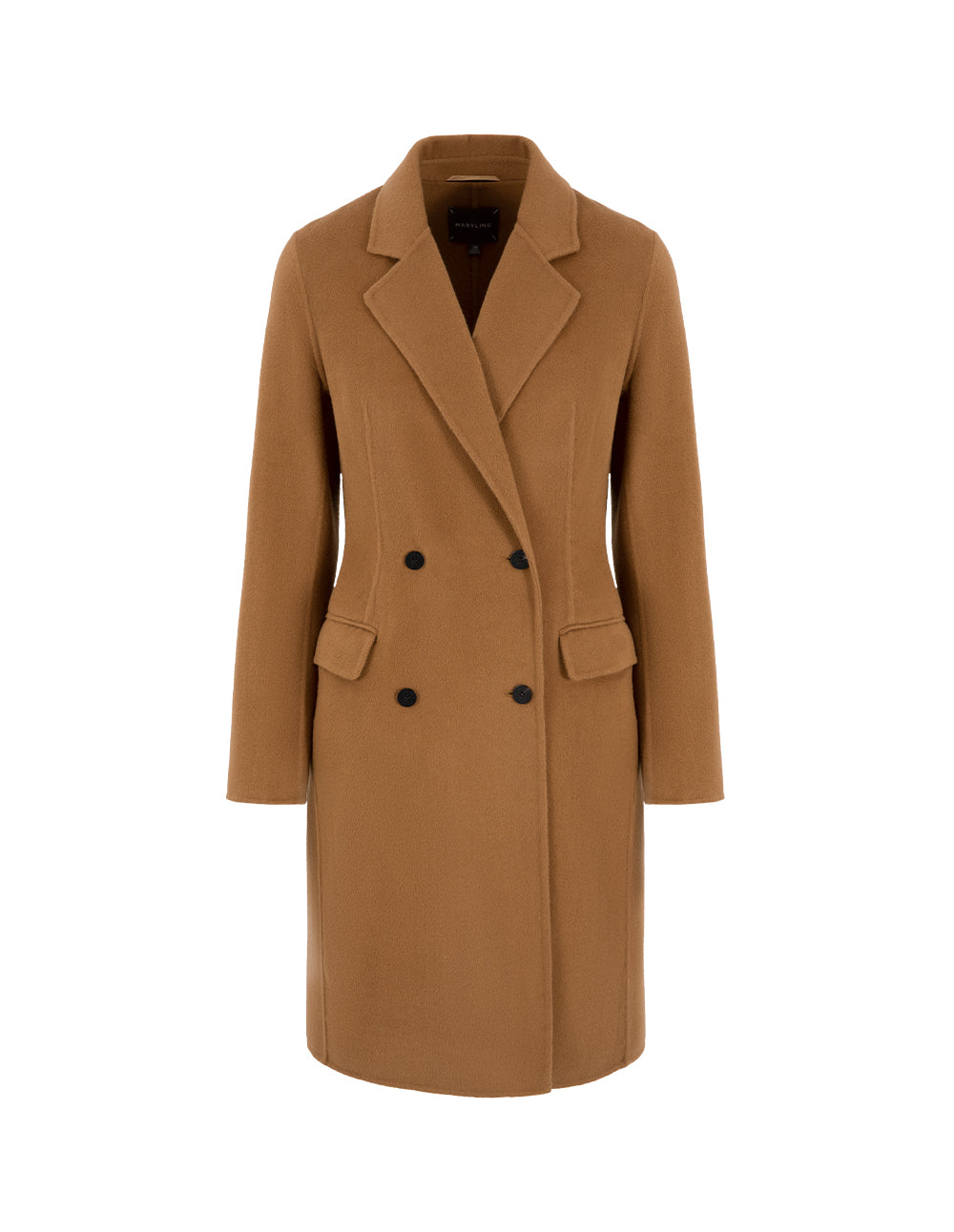 MARYLING Camel Double-Breasted Silk Wool Double-Sided Coat