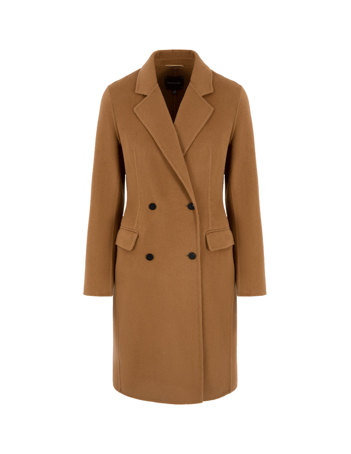 MARYLING Camel Double-Breasted Silk Wool Double-Sided Coat