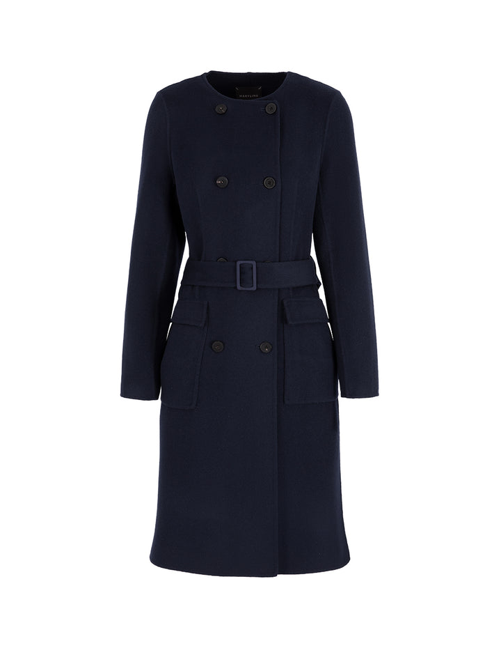 MARYLING Dark Blue Collarless Double-Breasted Coat