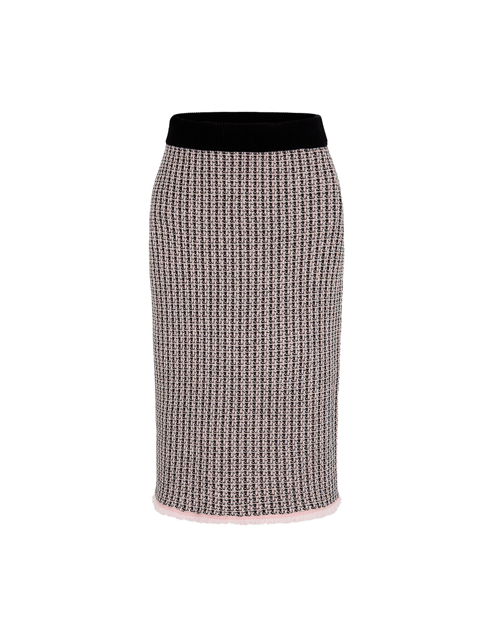 MARYLING Houndstooth Straight-Leg Knee-Length Wool Knitted Skirt
