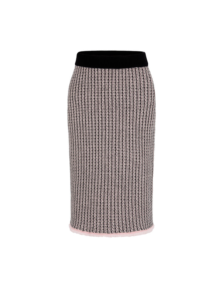 MARYLING Houndstooth Straight-Leg Knee-Length Wool Knitted Skirt