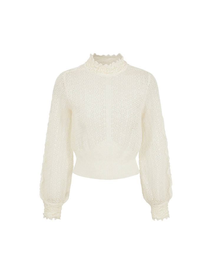 MARYLING Crew-Neck Hollow Long-Sleeve Mohair Knitted Pullover