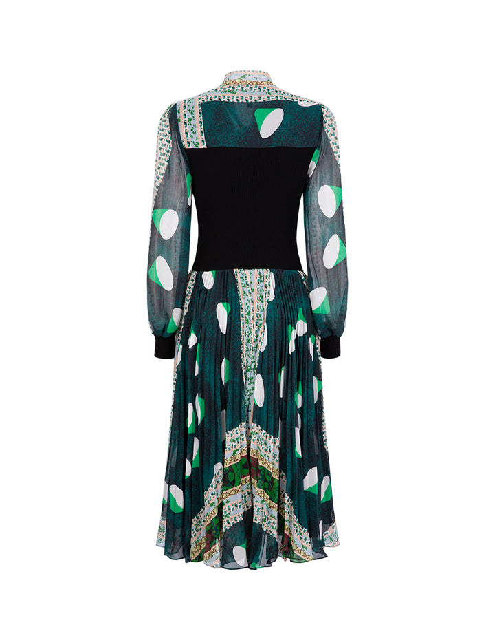 MARYLING Forest Print Bow Neck Needle Dress