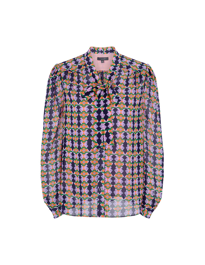 MARYLING Checked Georgette Print Long Sleeve Blouse