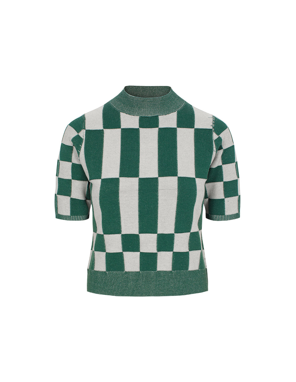 MARYLING Ribbed Round Neck Color Block Short Sleeve Knit Pullover