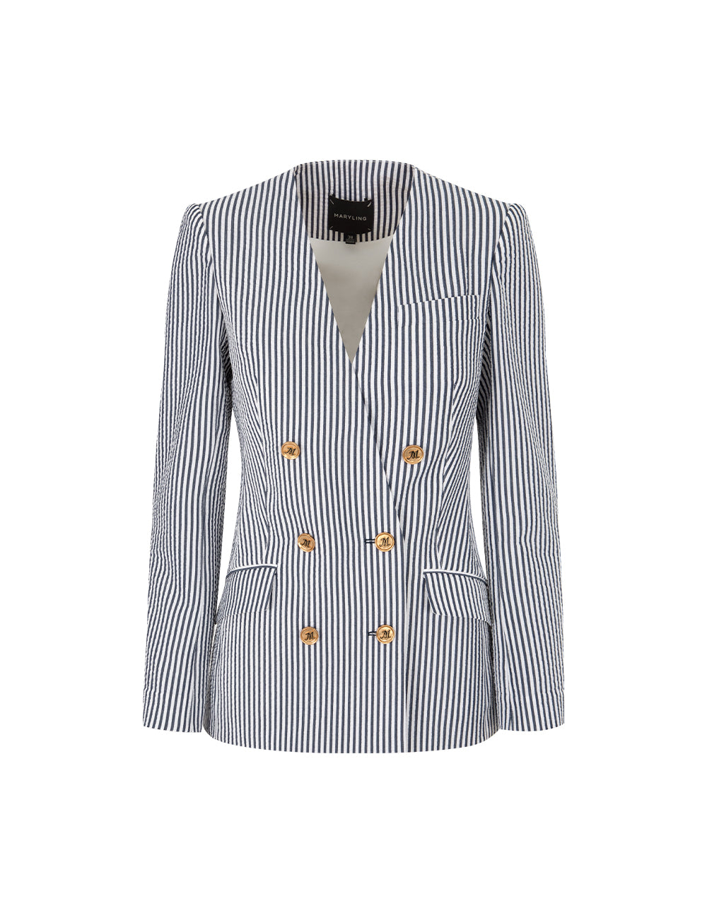 MARYLING V-Neck Long-Sleeve Double-Breasted Striped Wrap Blazer