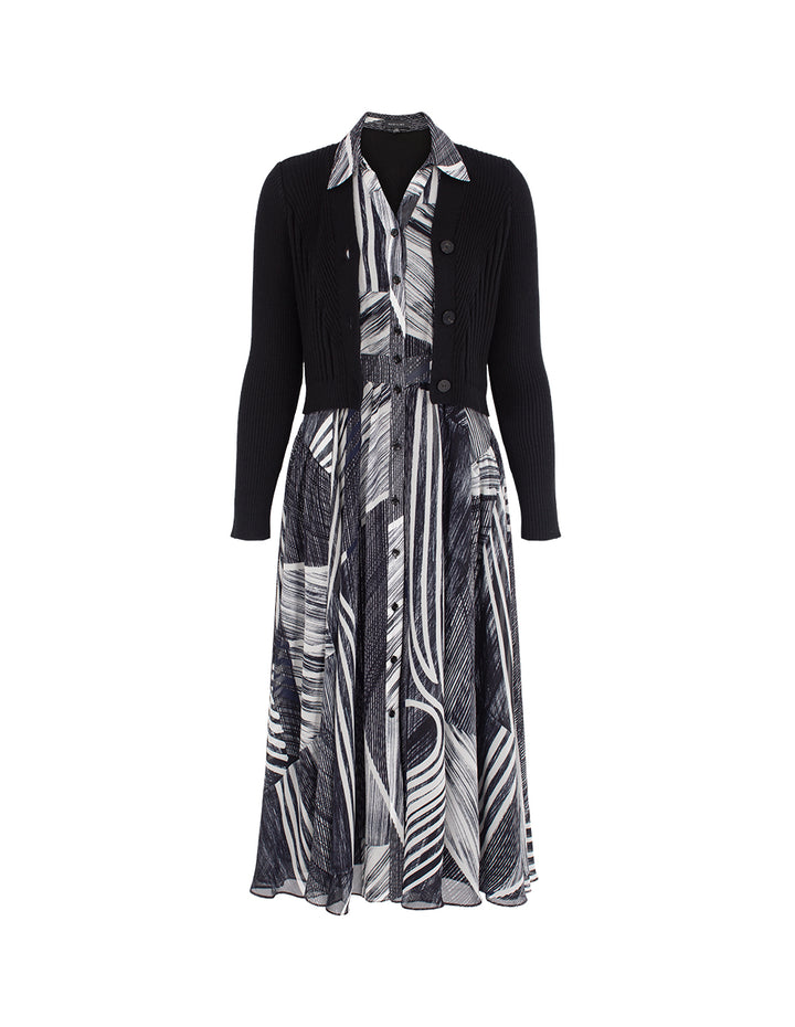 MARYLING V-Neck Shirt Collar Knitted Splicing Fake Two-Piece Printed Dress