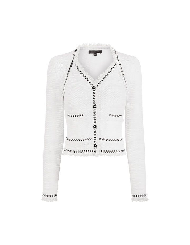 MARYLING V-Neck Contrast Tassel Detail Knitted Cardigan