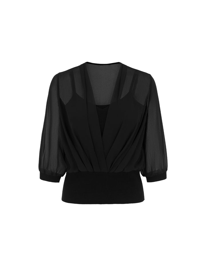 MARYLING Stylish Black Sheer Overlay Waist Top