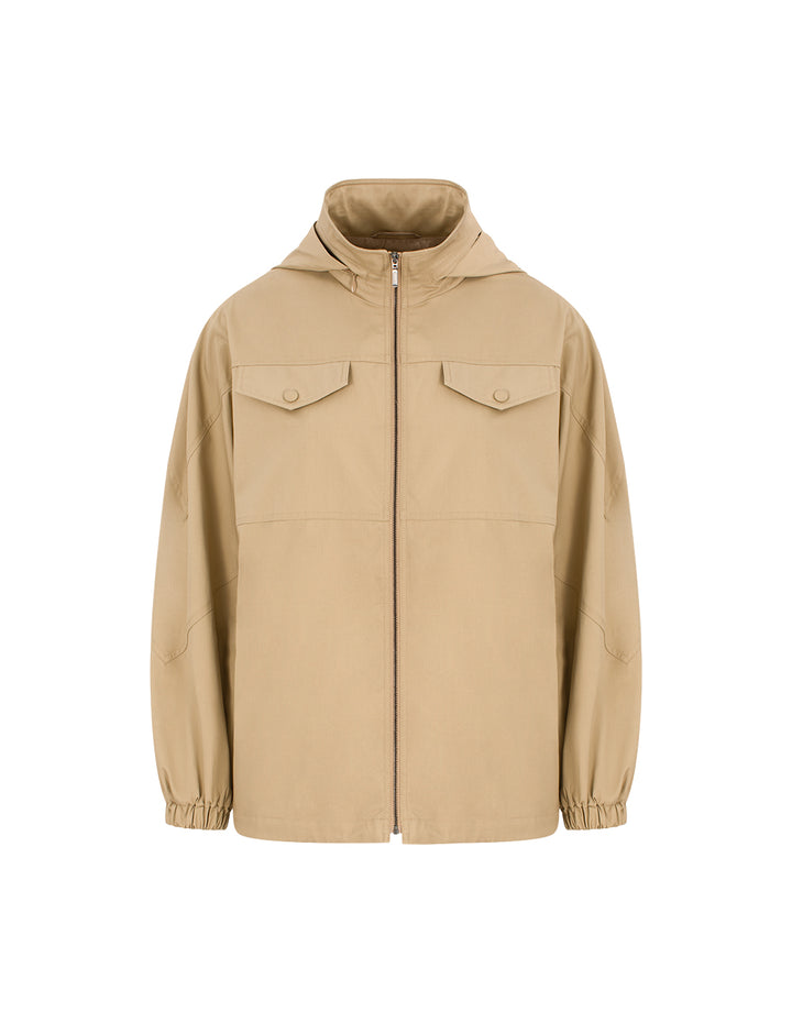 MARYLING Stand Collar Hooded Elastic Hem Cargo Jacket