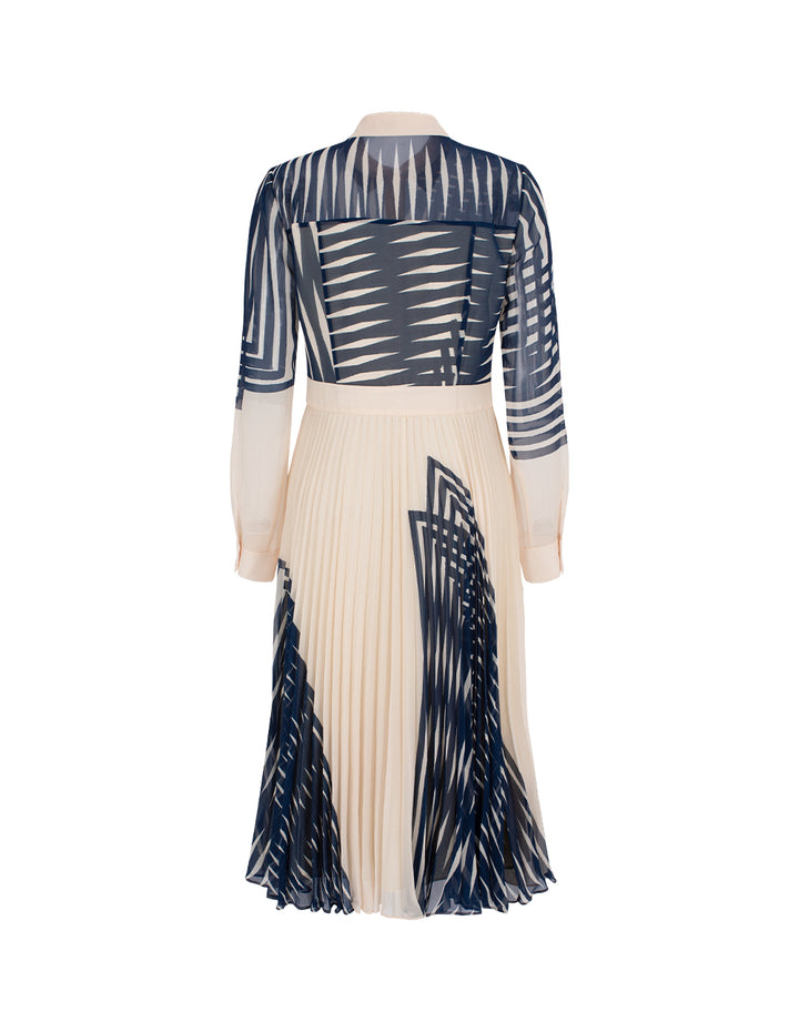 MARYLING Striped Long Sleeve Pleated Midi Shirt Dress