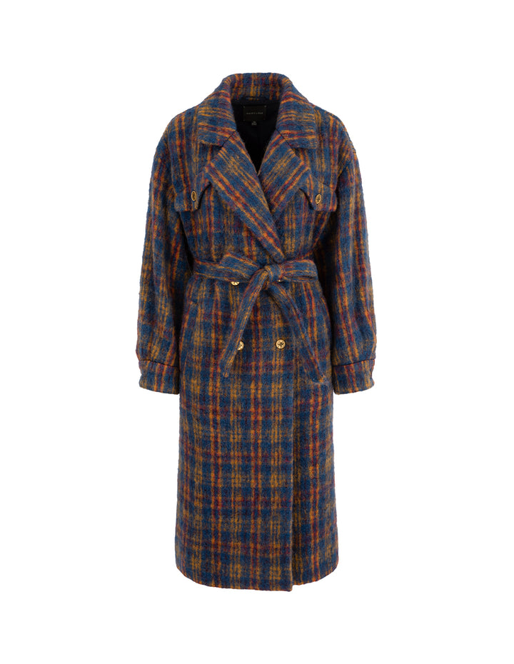 MARYLING Lapel Double-Breasted Red & Blue Plaid H-Shaped Coat