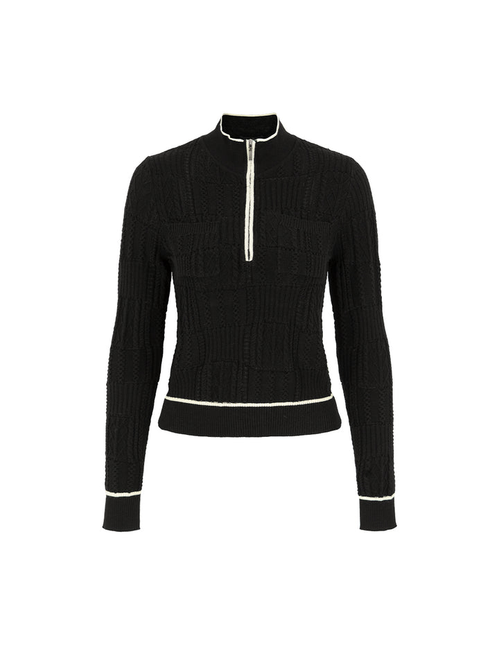 MARYLING Half-High Collar White-Striped Zipper Knitted Sweater