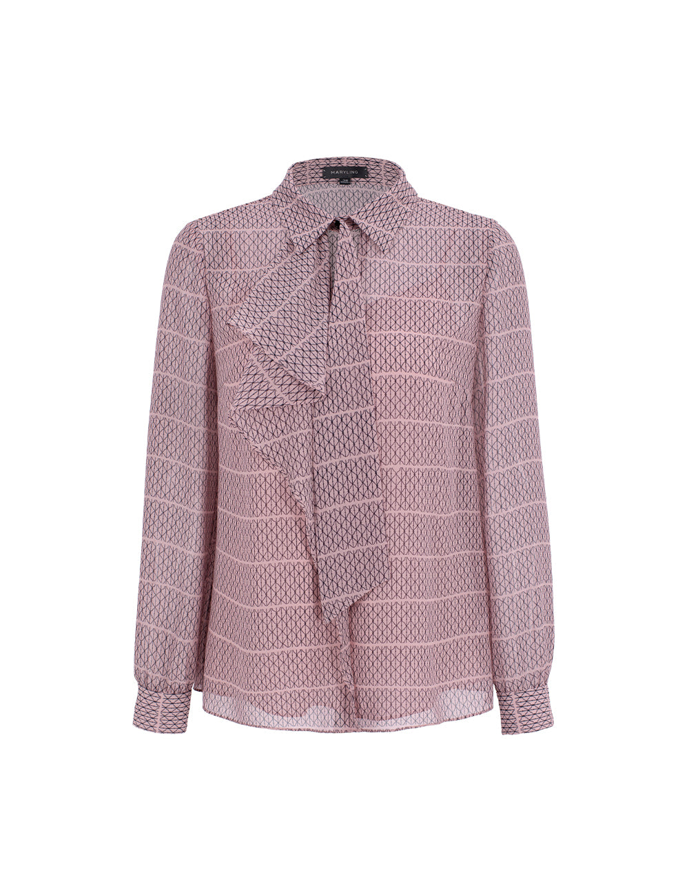 MARYLING Lapel Bow-Tie Long Sleeve Plaid Sheer Blouse