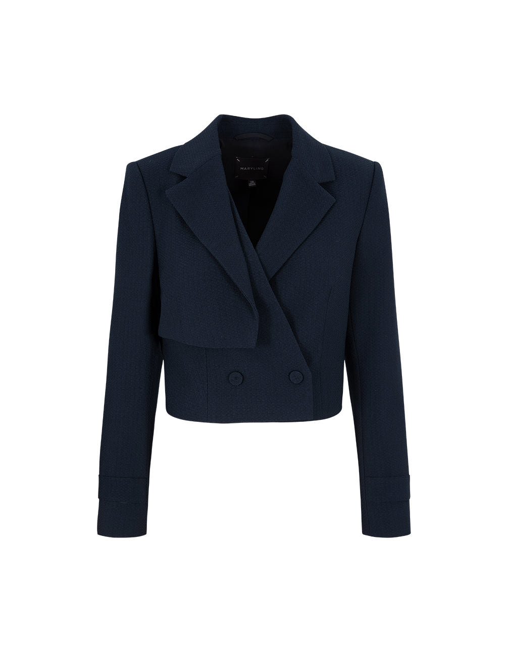 MARYLING Notched Lapel Long-Sleeve Double-Breasted Cropped Blazer