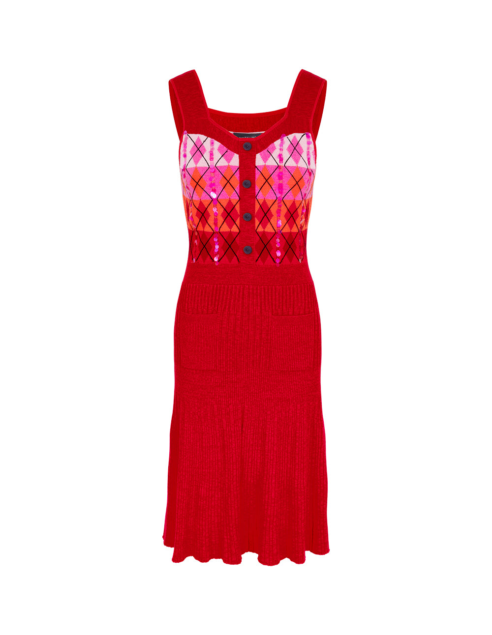 MARYLING Red Berry Plaid Knitted Dress