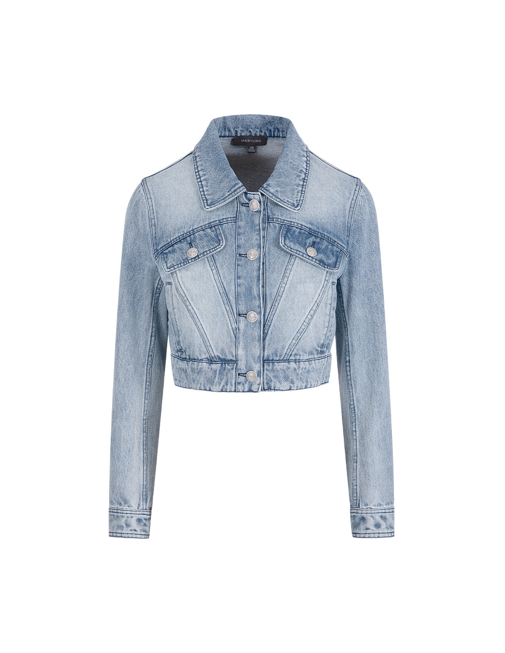 MARYLING Cropped Wash Blue Denim Jacket